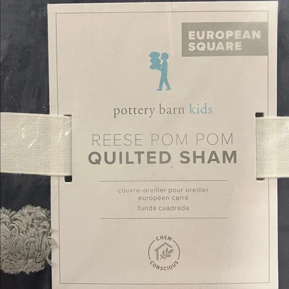 NWT Set of 2 Pottery Barn Kids Reese Pom Pom Quilted Shams European Square